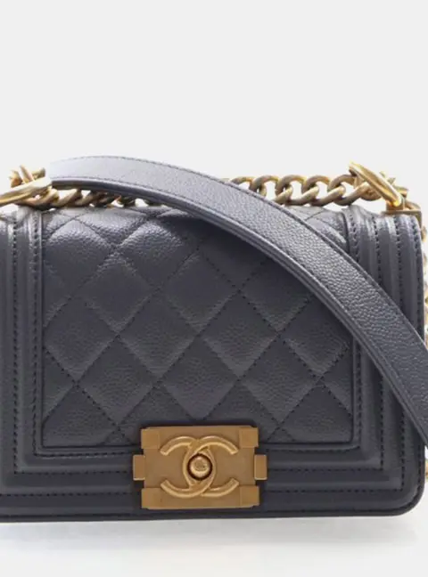 Chanel Boy Small Grey Grained Calfskin Caviar Flap Bag