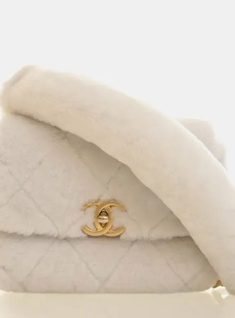 Chanel Small Shearling White Lambskin Shoulder Bag