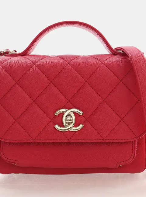 Chanel Small Business Affinity Red Caviar Grained Calfskin Leather Top Handle Bag