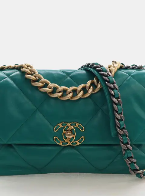 Chanel 19 Large Green Lambskin Flap Bag