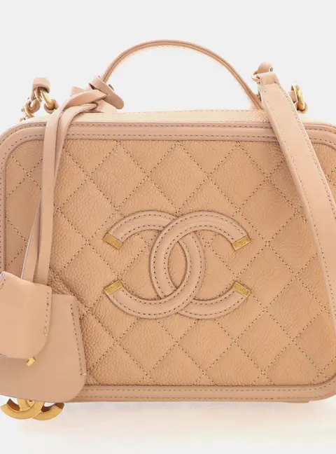 Chanel CC Filigree Medium Beige Caviar Leather Vanity Crossbody Bag