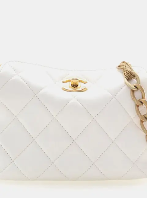 Chanel CC Hobo Small White Calfskin Shoulder Bag