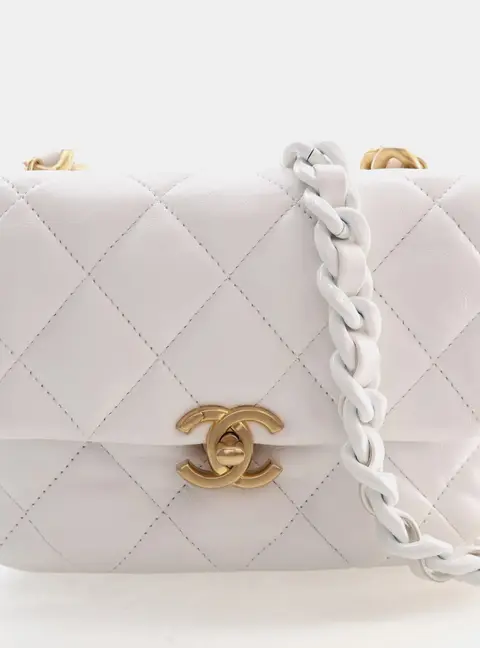 Chanel Candy Chain Mini White Lambskin Leather Flap Bag