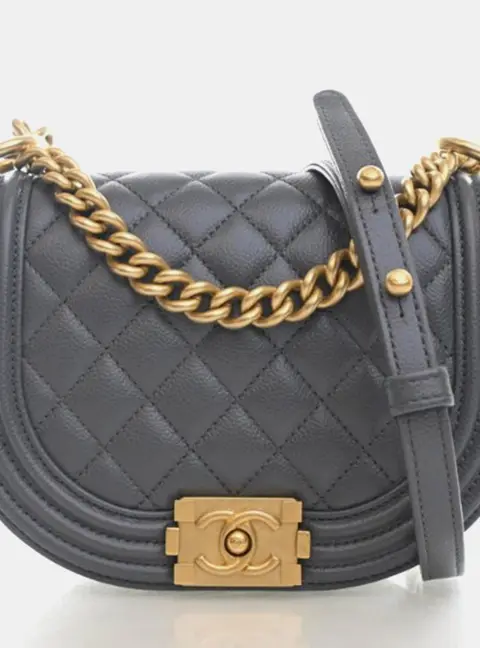 Chanel Boy Small Grey Caviar Leather Messenger Bag