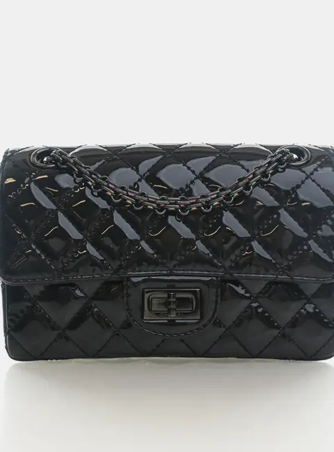 Chanel Classic Mini Rectangular Black Patent Leather Flap Bag