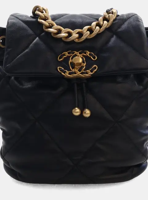 Chanel 19 Black Quilted Lambskin Leather Backpack Bag