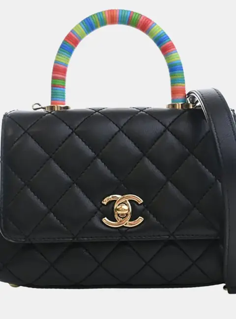 Chanel Coco Handle Extra Mini Black Grained Calfskin Leather Top Handle Bag