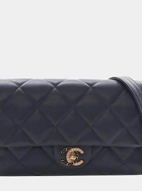 Chanel Pearl Crush Medium Black Lambskin Leather Flap Bag