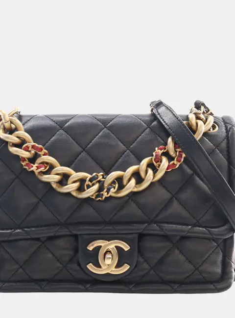 Chanel Classic Flap Medium Black Lambskin Leather Shoulder Bag