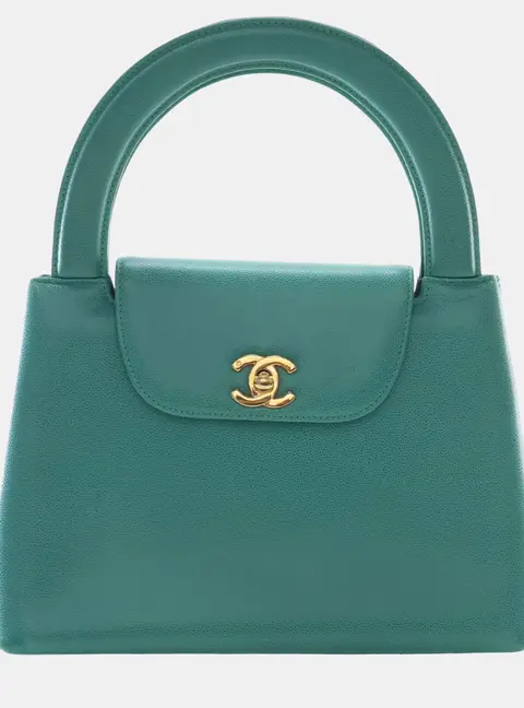 Chanel Vintage Kelly Mini Green Caviar Leather Top Handle Bag