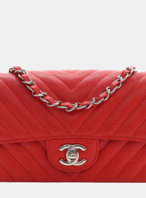 Chanel Chevron Mini Rectangular Red Caviar Single Flap Bag