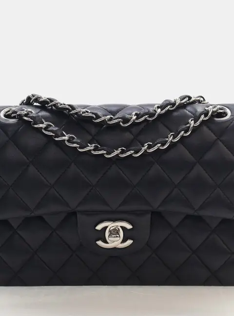 Chanel Classic Double Flap Small Black Lambskin Leather Shoulder Bag