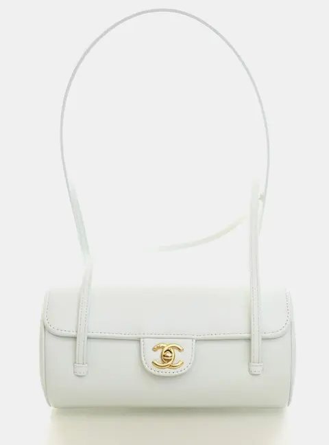 Chanel Preppy Coco Small Light Gray Shiny Caviar Leather Bowling Bag