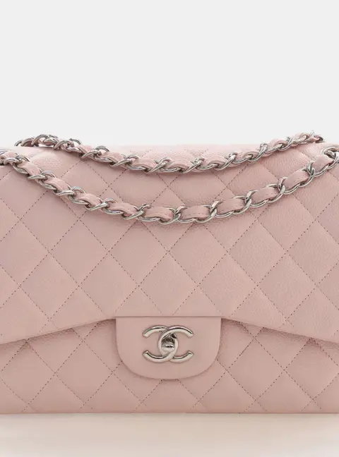 Chanel Classic Jumbo Pink Caviar Leather Double Flap Shoulder Bag