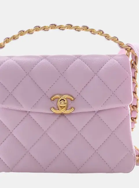 Chanel Small Quilted Caviar Top Handle Bag Purple Caviar Leather Top Handle Bag