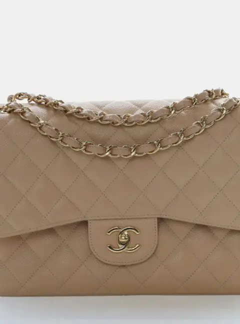 Chanel Classic Jumbo Beige Grained Calfskin Leather Shoulder Bag