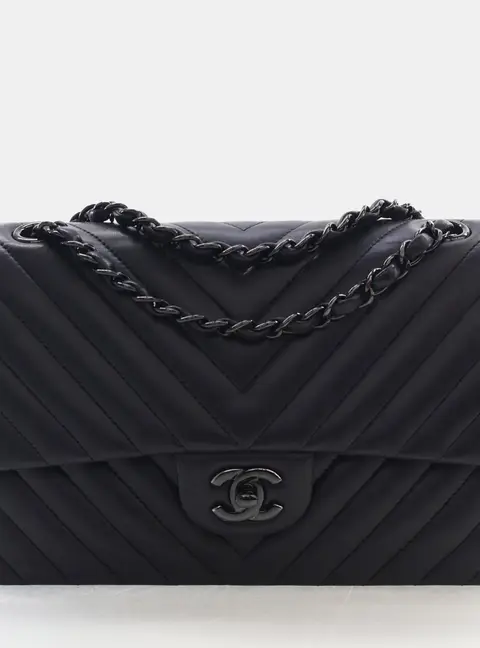 Chanel Chevron Classic Double Flap Medium Black Lambskin Shoulder Bag