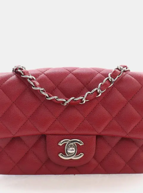 Chanel Classic Mini Rectangular Red Quilted Caviar Single Flap Bag