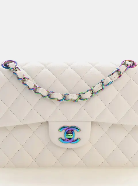 Chanel Small Classic Double White Caviar Flap Bag