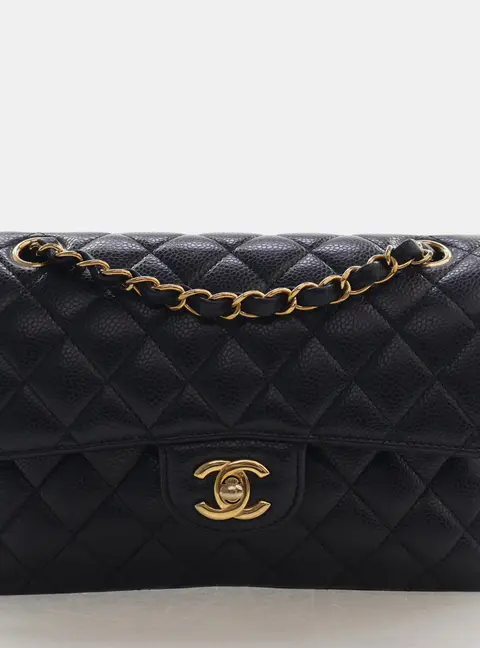 Chanel Classic Double Flap Small Black Grained Calfskin Leather Shoulder Bag