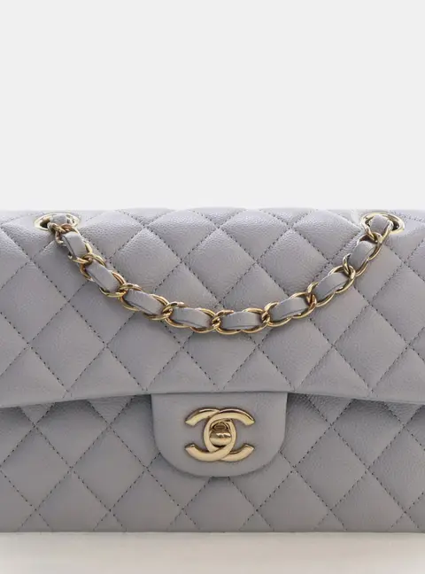 Chanel Classic Small Grey Grained Calfskin Leather Double Flap Bag