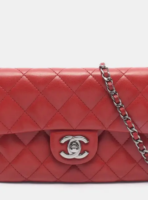 Chanel Classic Mini Rectangular Red Quilted Lambskin Leather Shoulder Bag