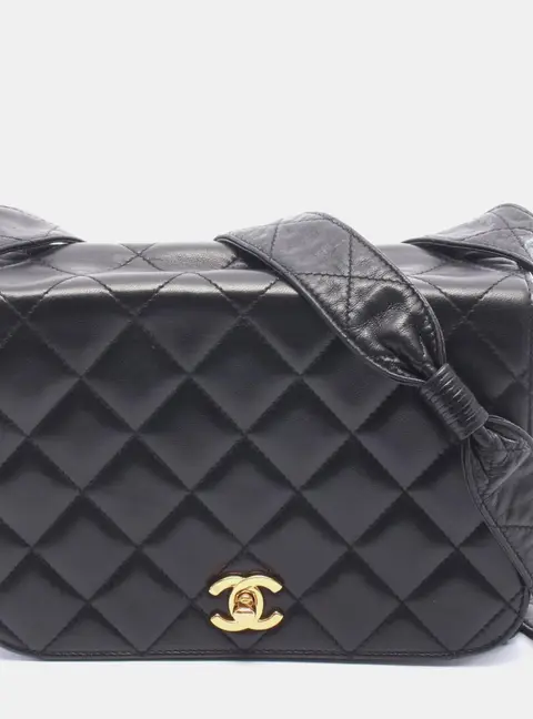 Chanel Vintage CC Black Quilted Leather Shoulder Bag