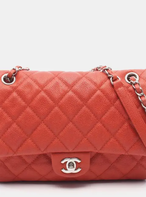 Chanel Red Grained Calfskin Flap Shoulder Bag