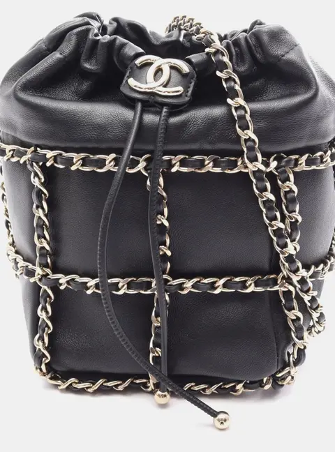 Chanel Drawstring Chain Cage Mini Black Lambskin Shoulder Bag