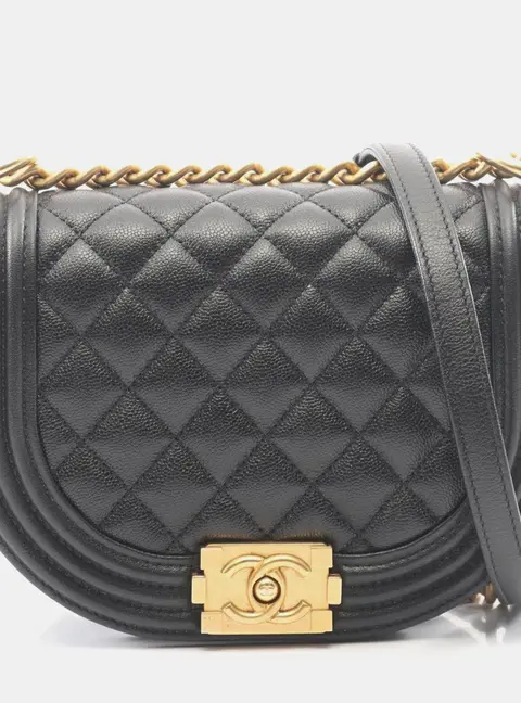 Chanel Boy Small Black Quilted Caviar Leather Messenger Bag