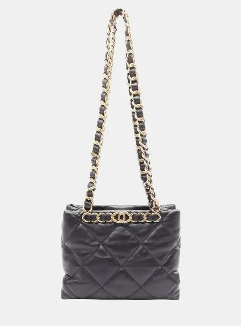 Chanel Small Shopping Quilted Black Lambskin Tote Bag