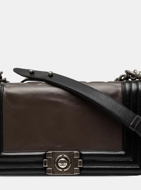 Chanel Boy Old Medium Black/Brown Bicolor Glazed Calfskin Shoulder Bag