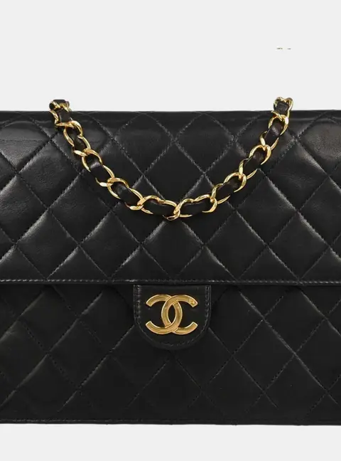 Chanel Pushlock Small Black Lambskin Leather Half Flap Shoulder Bag