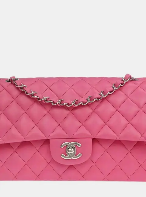 Chanel Classic Double Flap Medium Pink Lambskin Leather Shoulder Bag