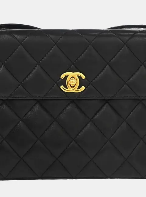 Chanel Straight Flap Black Lambskin Shoulder Bag