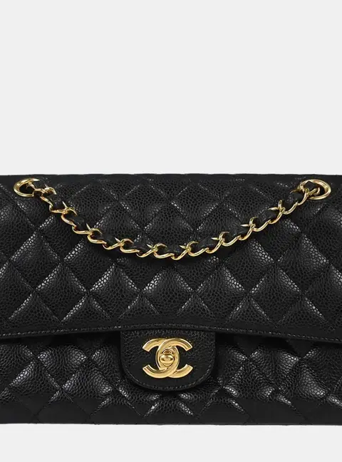 Chanel Medium Classic Double Flap Black Grained Calfskin Shoulder Bag
