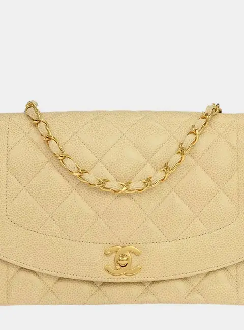 Chanel Vintage Diana Medium Beige Caviar Leather Shoulder Bag