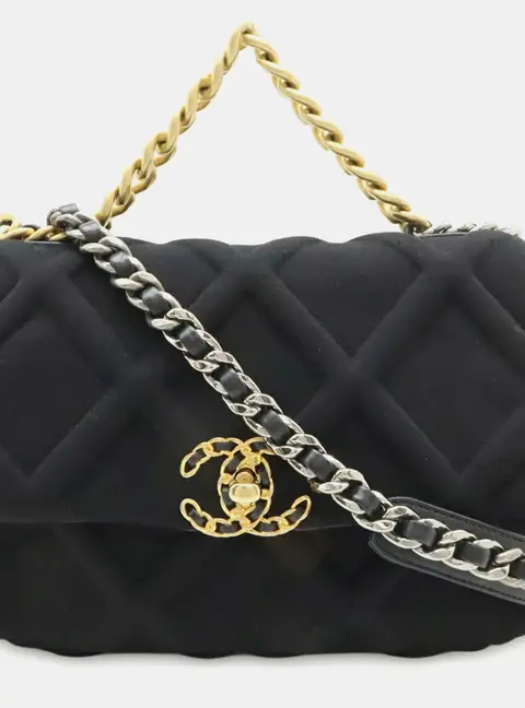 Chanel 19 Small Black Cotton Jersey Flap Bag