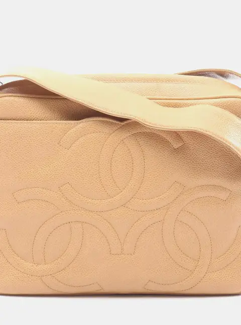 Chanel Vintage Triple CC Beige Grained Calfskin Leather Camera Shoulder Bag
