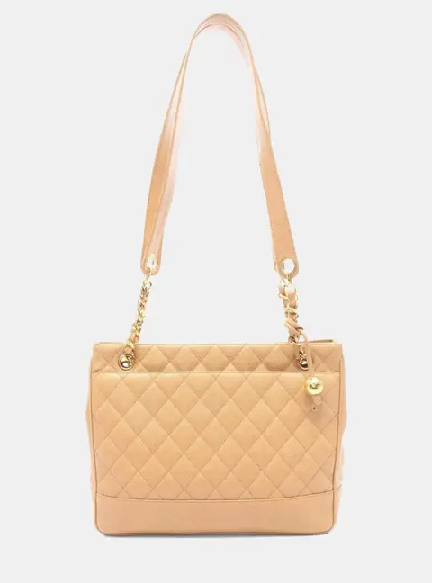 Chanel Matelasse Coco Ball Beige Caviar Leather Tote Bag