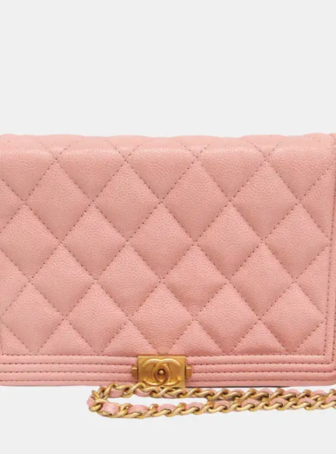 Chanel Boy Wallet On Chain Pink Grained Calfskin Leather Crossbody Bag