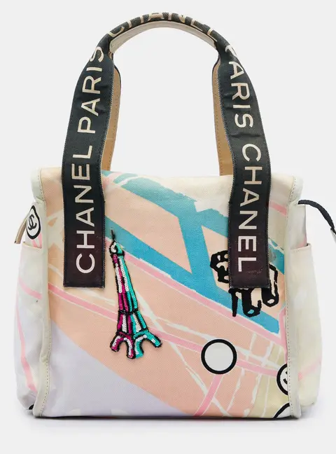 Chanel Eiffel Tower Medium Beige Canvas Shoulder Bag