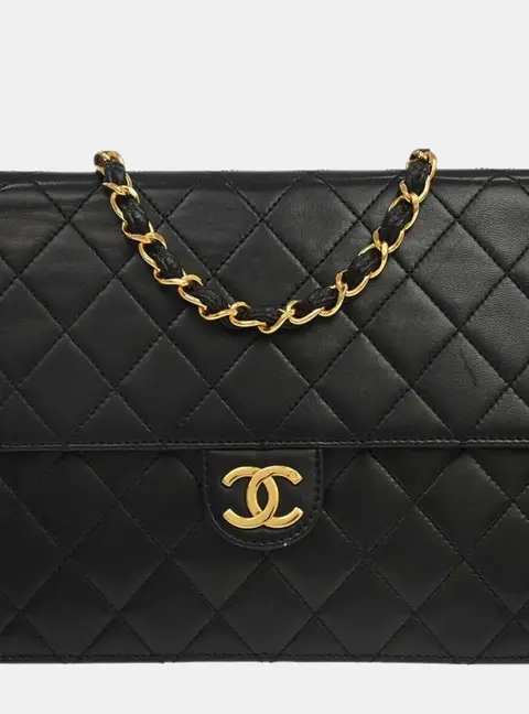Chanel Pushlock Small Half Flap Black Lambskin Shoulder Bag
