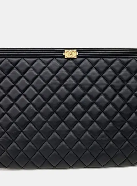 Chanel Black Leather Boy Clutch Large