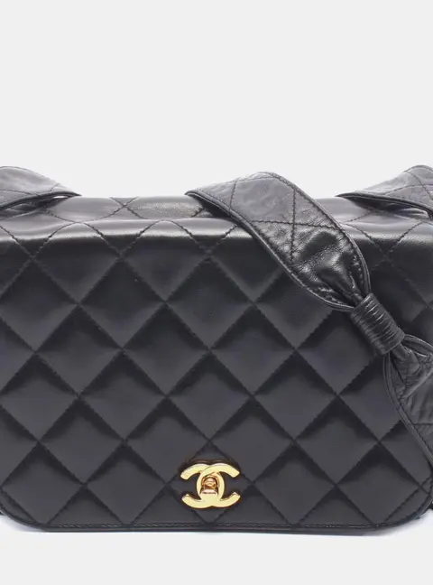 Chanel Vintage Full Flap Black Quilted Lambskin Leather Shoulder Bag