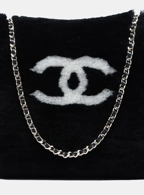 Chanel Coco Neige Black White Shearling CC Muff Shoulder Bag