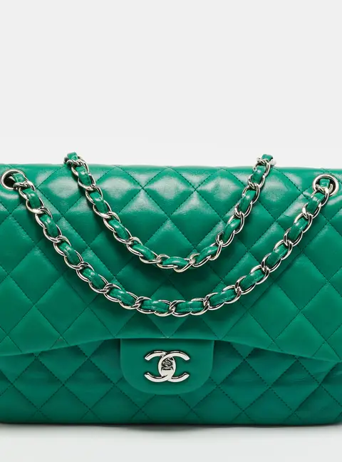 Chanel Classic Double Flap Jumbo Green Quilted Leather Shoulder Bag