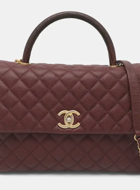 Chanel Coco Handle Medium Burgundy Caviar Quilted Leather Top Handle Bag