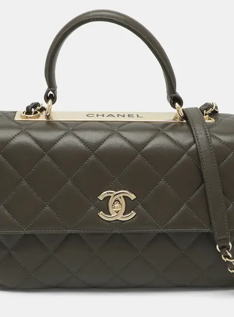 Chanel Trendy CC Medium Dark Olive Quilted Leather Top Handle Bag