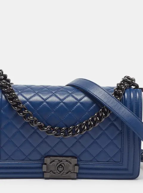 Chanel Boy Medium Blue Quilted Leather Flap Bag